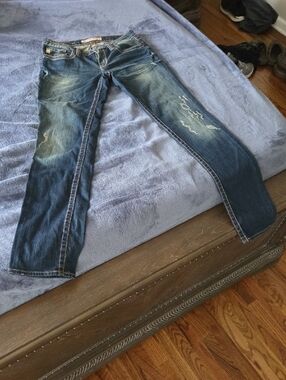 Big Star Women's Distressed Mid Blue Straight Leg Jeans
